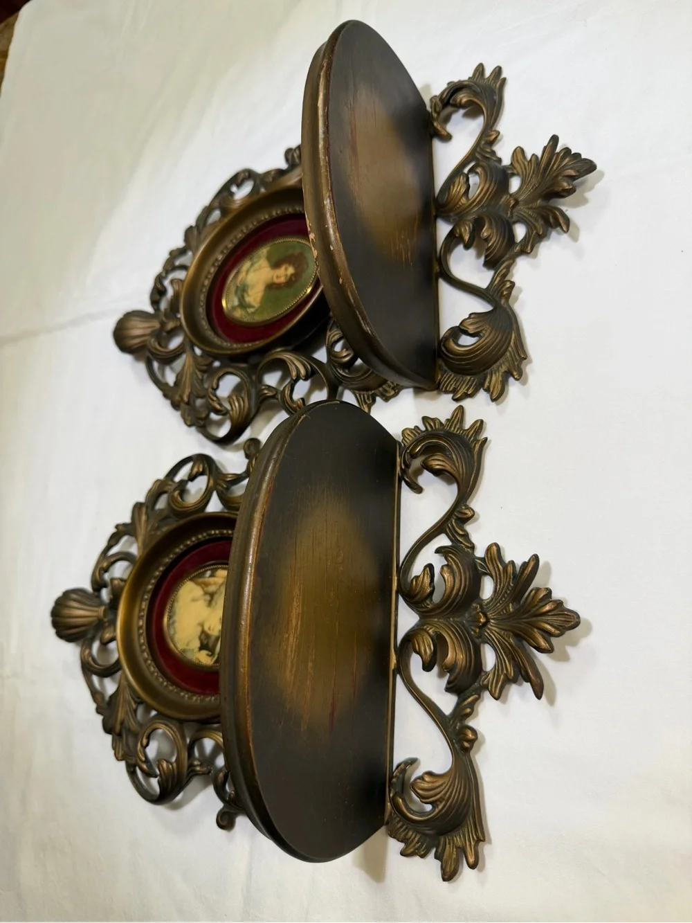 Pair of Cameo Creations Wall Shelf Sconces Victorian Hollywood Regency Gilded